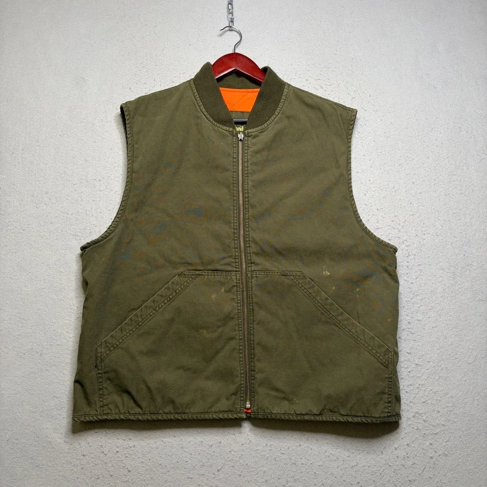 Timberland Weathergear Vest Mens L Green Canvas Quilted Lining Y2K Workwear ES69